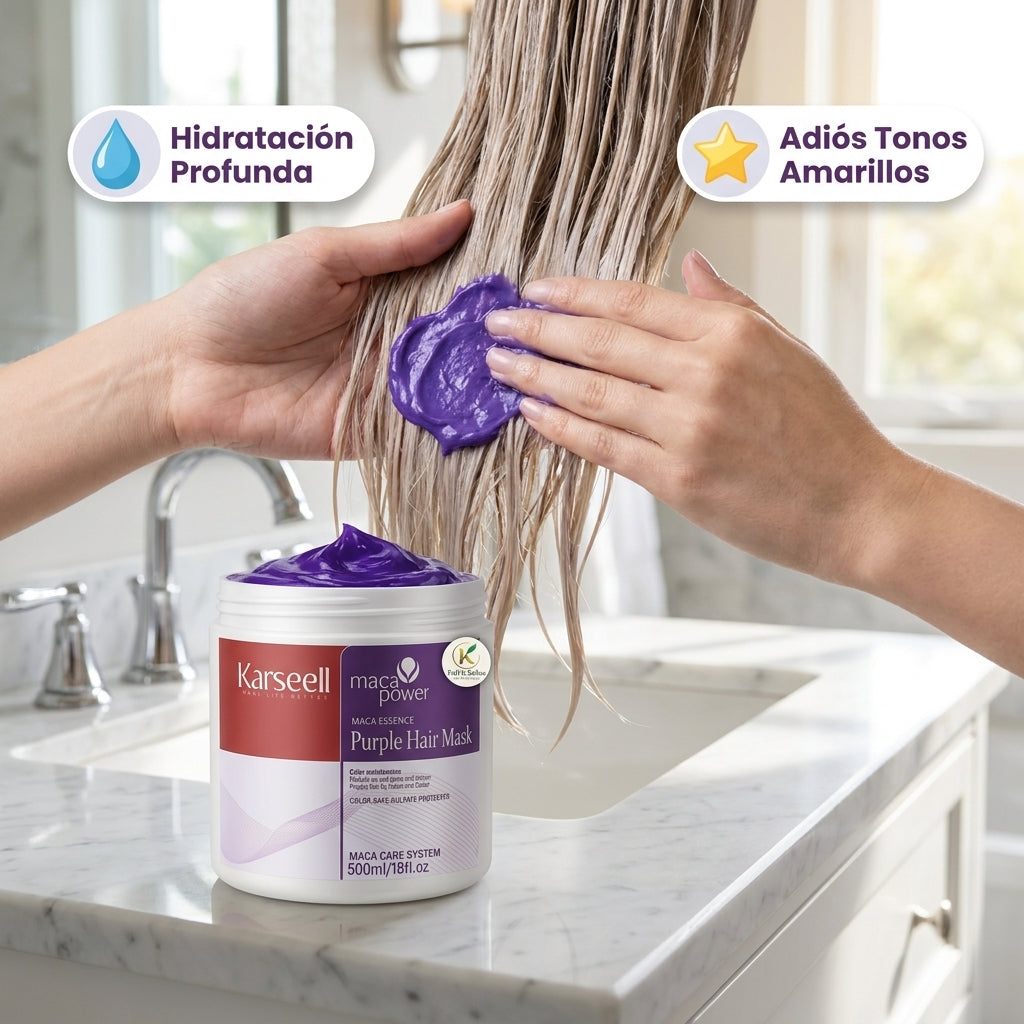 Mascarilla Matizadora Karseell Purple – Adiós Tono Amarillo en Cabello Decolorado o Rubio 300 ML